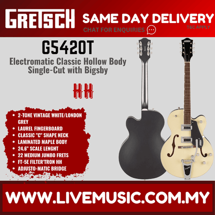 Gretsch G5420T Electromatic Classic Hollowbody SingleCut Guitar w/Bigsby, 2-Tone Anniversary Green/London Grey