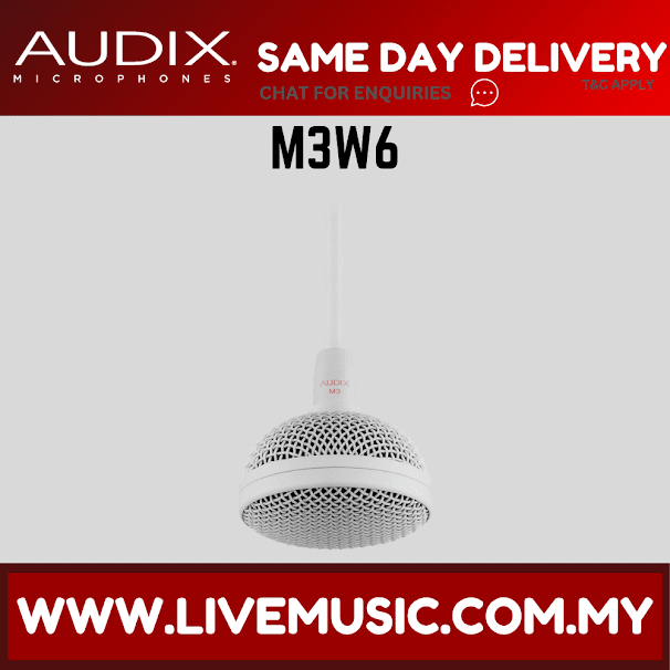 Audix M3W6 Tri-Element Hanging Ceiling Microphone with 6' Cable - White ( M-3W6 / M 3W6)
