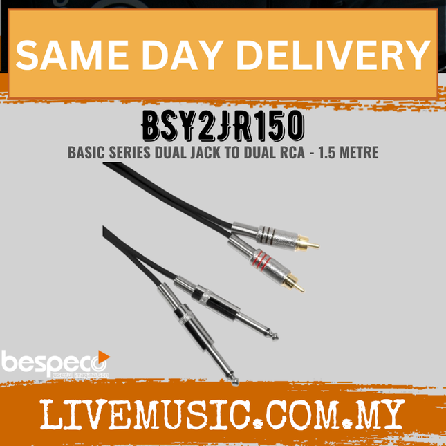 Bespeco BSY2JR150 1.5 Metre (2x 1/4″ Mono Jack – 2x RCA Male) Interlink Cable