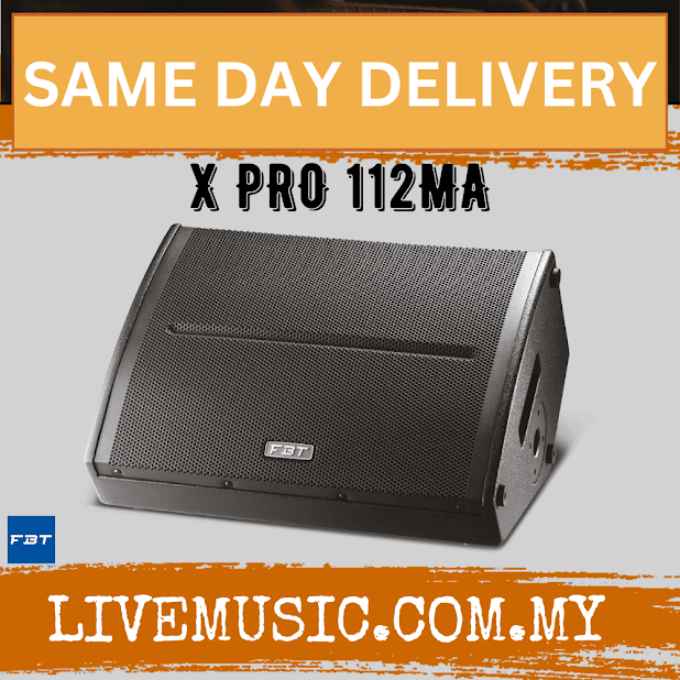 FBT X-PRO 112MA powered stage monitor with front grille and black side panels