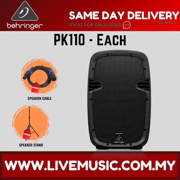 Behringer PK110 Passive 500-Watt 10" PA Speaker System With Speaker Stand & Cable - Each ( PK 100 / PK-110 )