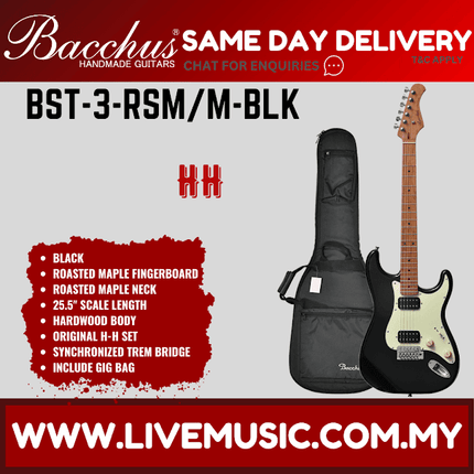 BACCHUS BST-3-RSM/M-BLK UNIVERSE SERIES ROASTED MAPLE ELECTRIC GUITAR - BLACK ( BST3 / BST3RSMM / BST 3 RSM M )