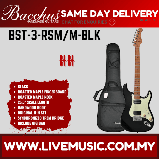BACCHUS BST-3-RSM/M-BLK UNIVERSE SERIES ROASTED MAPLE ELECTRIC GUITAR - BLACK ( BST3 / BST3RSMM / BST 3 RSM M )