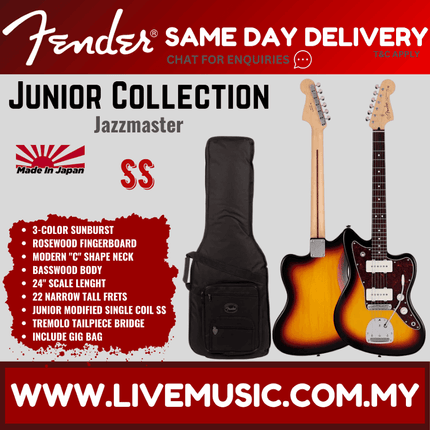 Fender Japan Junior Collection Jazzmaster Electric Guitar, RW FB, 3-Color Sunburst