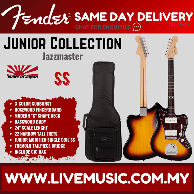 Fender Japan Junior Collection Jazzmaster Electric Guitar, RW FB, 3-Color Sunburst