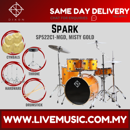 Dixon Spark Standard SP522C1 5-Piece Drum Kit w/Hardware+3 Cymbals