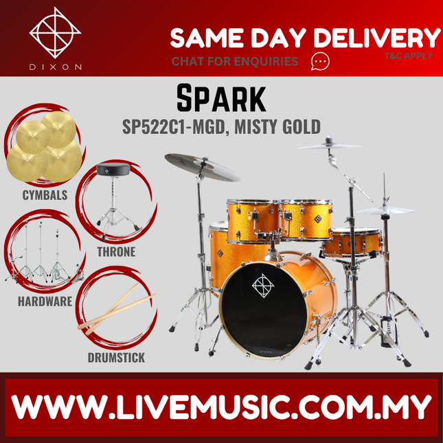 Dixon Spark Standard SP522C1 5-Piece Drum Kit w/Hardware+3 Cymbals