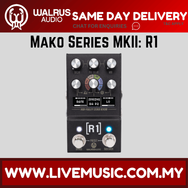 Walrus Audio MAKO Series MKII R1 High-Fidelity Stereo Reverb Guitar Effects Pedal