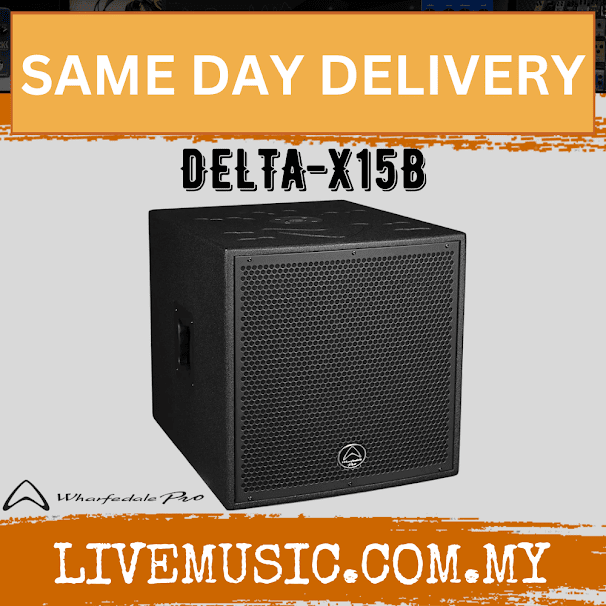 Black 15-inch passive subwoofer speaker with mesh grille and side handles