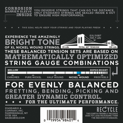D'Addario EXL110BT Nickel Wound Electric Strings -.010-.046 Balanced Tension Regular Light