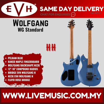 EVH Wolfgang WG Standard Electric Guitar, Baked Maple FB, Pelham Blue