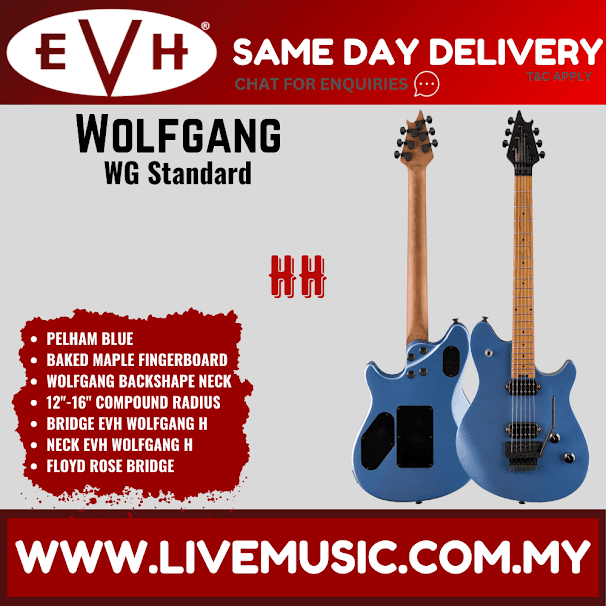 EVH Wolfgang WG Standard Electric Guitar, Baked Maple FB, Pelham Blue