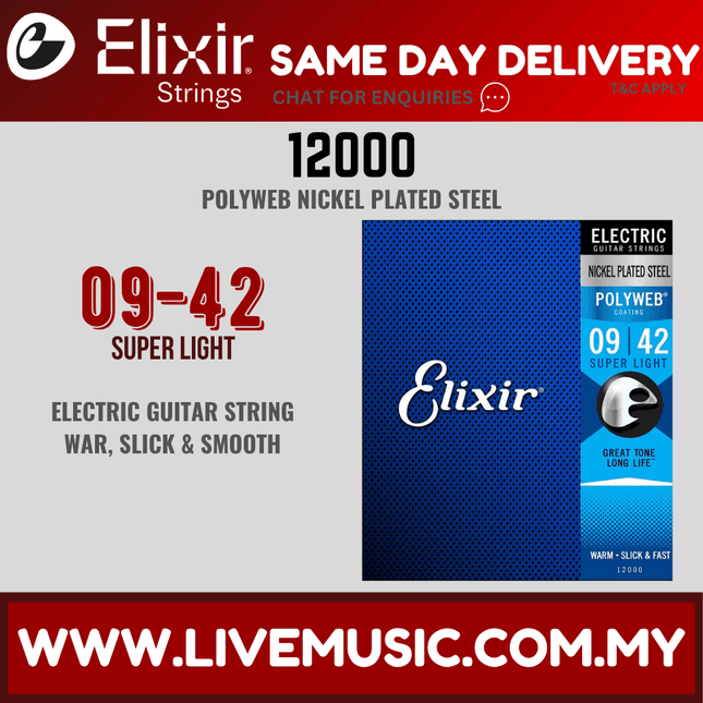 Elixir 12000 Polyweb Coated Electric Guitar String Super Light (009-42)