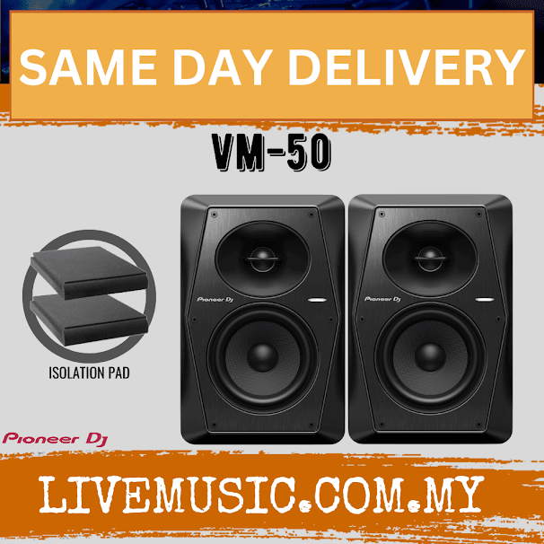 Pioneer DJ VM-50 2-Way Active Studio Monitor with Monitor Stand And Isolation Pads, Pair - Black ( VM50 / VM 50 )