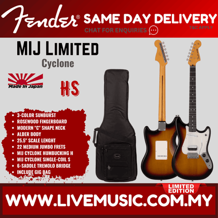 Fender MIJ Limited Cyclone Electric Guitar, RW FB, 3-Color Sunburst / Lake Placid Blue / Fiesta Red