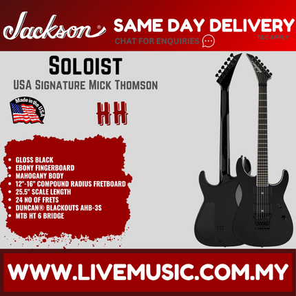 Jackson USA Signature Mick Thomson Soloist Electric Guitar, Ebony FB, Gloss Black