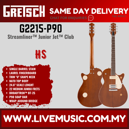 Gretsch G2215-P90 Streamliner Junior Jet Club Electric Guitar, Laurel FB, Single Barrel Stain