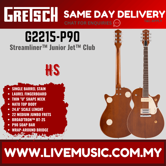 Gretsch G2215-P90 Streamliner Junior Jet Club Electric Guitar, Laurel FB, Single Barrel Stain