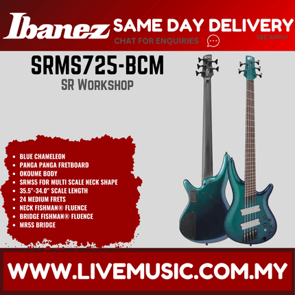 Ibanez SRMS725-BCM Sr Workshop Series 5 String Electric Bass, Blue Chameleon ( SRMS725 BCM / SRMS725BCM )