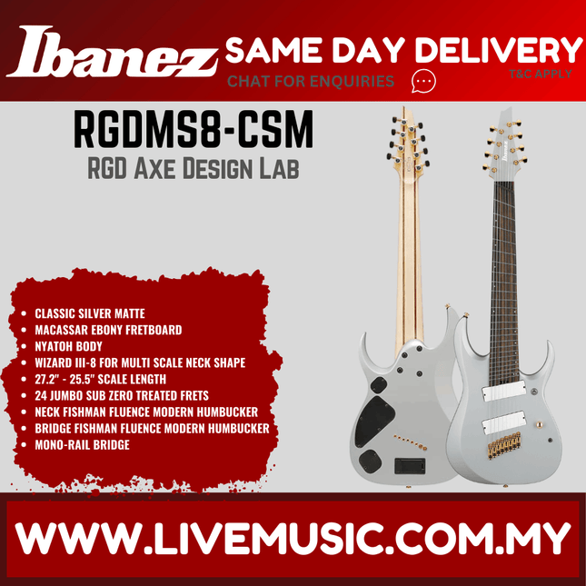 Ibanez RGDMS8-CSM Electric Guitar, Cobweb Silver Metallic ( RGDMS8 CSM / RGDMS8CSM )