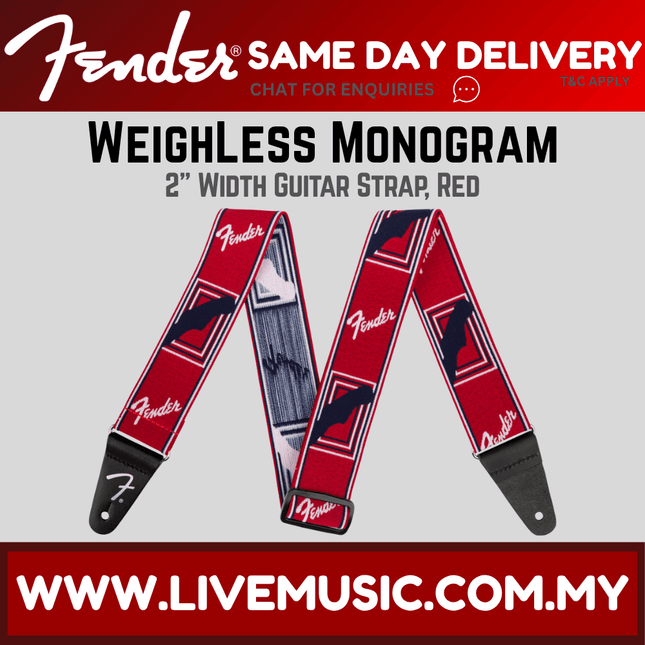 Fender WeighLess Monogram Guitar Strap, Multi-Colour - Red/White/Blue