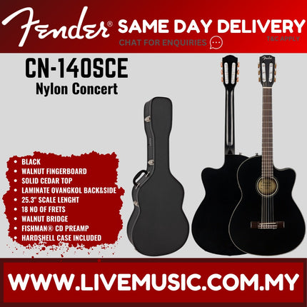 Fender CN-140SCE Cutaway Nylon Classical Guitar with Pickup & Case - Natural / Black (CN140SCE/CN 140SCE)
