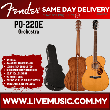 Fender PO-220E Orchestra Electro Acoustic Guitar, Natural / 3 Colour Vintage Sunburst / Aged Cognac Burst ( PO220E )