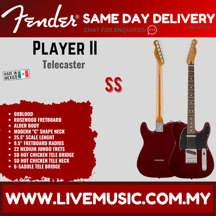 Fender Player II Telecaster Electric Guitar, RW FB, Oxblood
