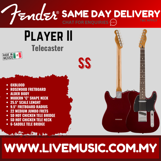 Fender Player II Telecaster Electric Guitar, RW FB, Oxblood