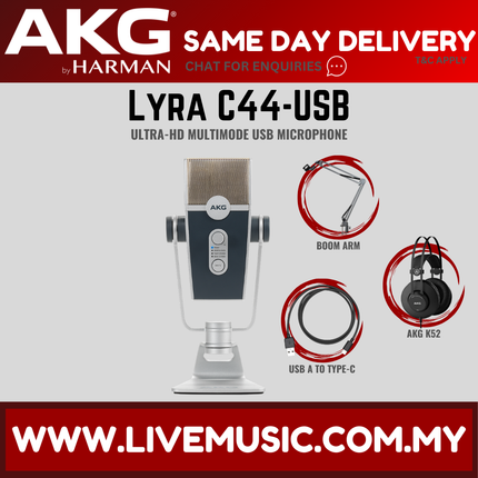 AKG C44-USB Lyra Ultra-HD Multimode USB Microphone with Free Boom Arm Stand (C44USB / C44 USB)