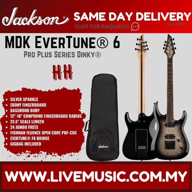 Jackson Pro Plus Series Dinky MDK EverTune 6-String Electric Guitar, Silver Sparkle