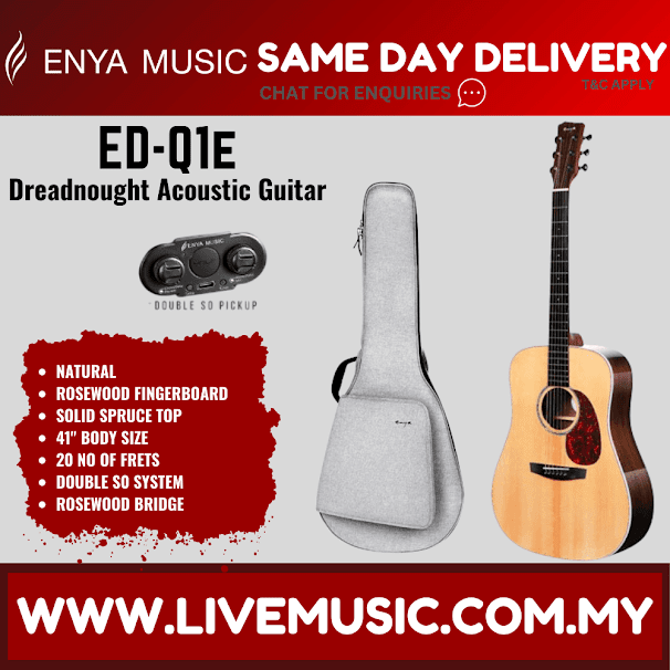 Enya ED-Q1e 41" Acoustic Guitar Solid Sitka Spruce Top & Transacoustic Pickup With Bag (EDQ1/EDQ1E)