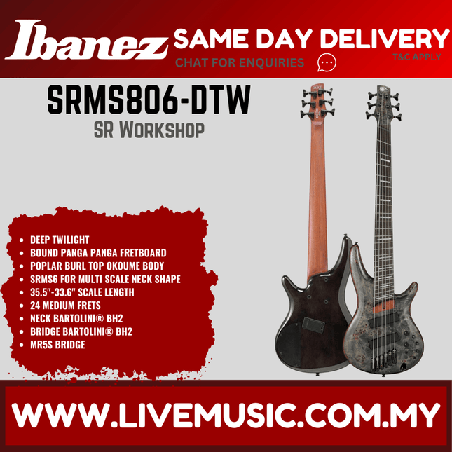 IBANEZ SRMS806-DTW 6-string Electric Bass Guitar, Deep Twilight ( SRMS806 DTW / SRMS806DTW )