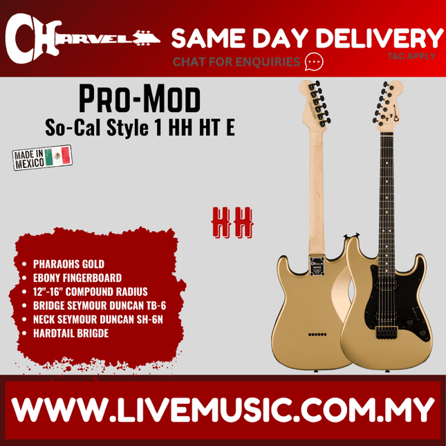 Charvel Pro-Mod So-Cal Style 1 HH HT E Electric Guitar, Ebony FB, Pharaoh Gold