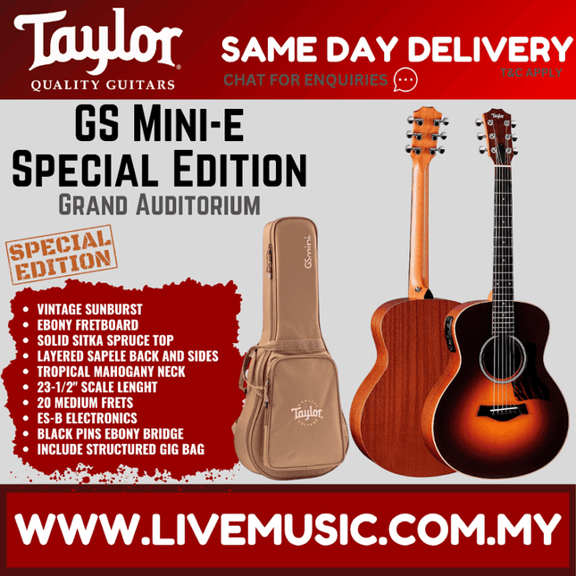 Taylor GS Mini-E Special Edition Acoustic Guitar w/Bag, Vintage Sunburst