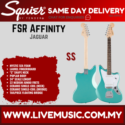 Squier FSR Affinity Series Jaguar Electric Guitar, Laurel FB, Mystic Sea Foam