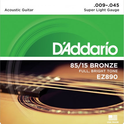 D'Addario EZ890 - 85/15 Bronze Acoustic Strings, Super Light (9-45)(DAddario)