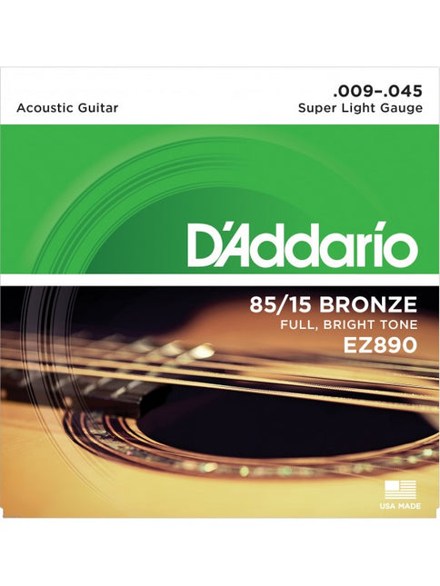 D'Addario EZ890 - 85/15 Bronze Acoustic Strings, Super Light (9-45)(DAddario)