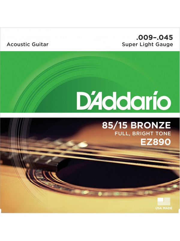 D'Addario EZ890 - 85/15 Bronze Acoustic Strings, Super Light (9-45)(DAddario)
