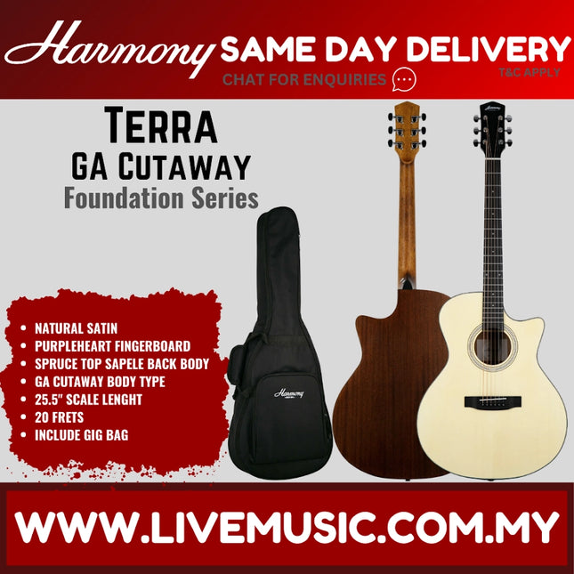 Harmony Foundation Series Terra GA Cutaway Acoustic Guitar, Natural Satin