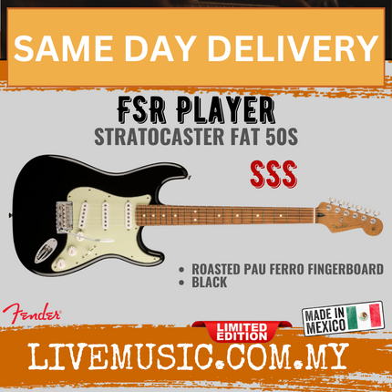 Fender FSR Player Stratocaster Fat 50s Electric Guitar, Roasted PF FB, Black
