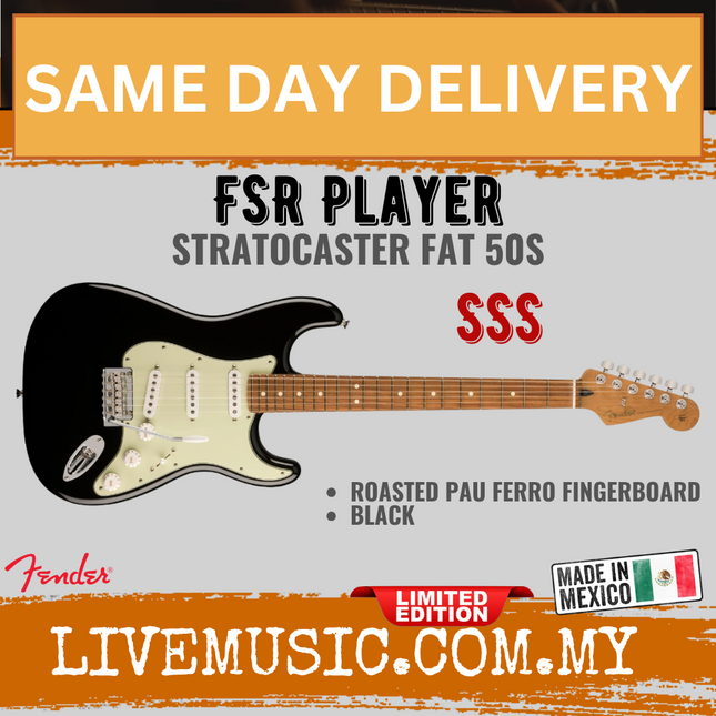 Fender FSR Player Stratocaster Fat 50s Electric Guitar, Roasted PF FB, Black