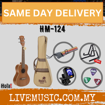 Hola HM-124 23 inch Concert Ukulele with Bag, Strap, Picks, Stand & Tuner - Mahogany (HM124)