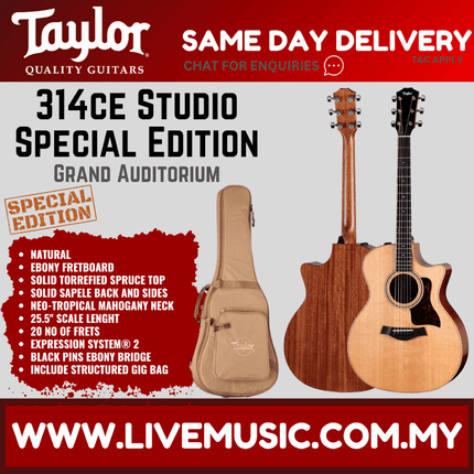 Taylor 314ce Studio Special Edition Sapele/Sitka Acoustic-Electric Guitar, Natural