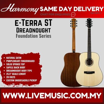 Harmony Foundation Series e-Terra ST Dreadnought Acoustic Guitar, Natural Satin