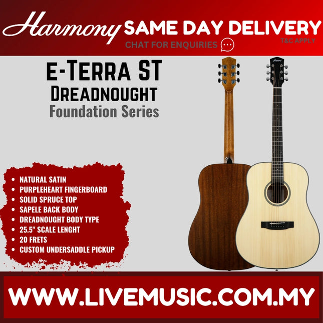 Harmony Foundation Series e-Terra ST Dreadnought Acoustic Guitar, Natural Satin