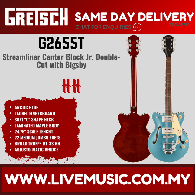 Gretsch G2655T Streamliner Center Block Jr. Double-Cut Electric Guitar w/Bigsby, Arctic Blue