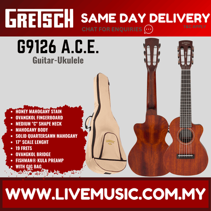 Gretsch G9126 Acoustic-Electric Ukulele, Ovangkol FB, Honey Mahogany Stain