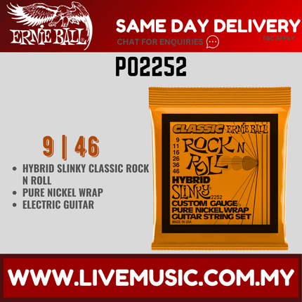 Ernie Ball 2252 Hybrid Slinky Classic Rock N Roll Electric Guitar Strings (9-46) .009 .011 .016 .026 .036 .046 Electric Guitar Strings, Hybrid Slinky