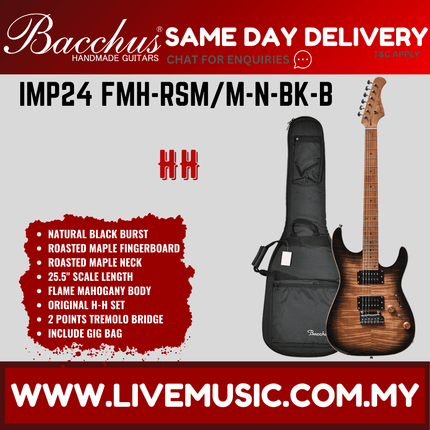 Bacchus IMP24 FMH-RSM/M Universe Series Roasted Maple Electric Guitar, Natural Black Burst ( IMP24FMH RSMM N / IMP24FMHRSMM)